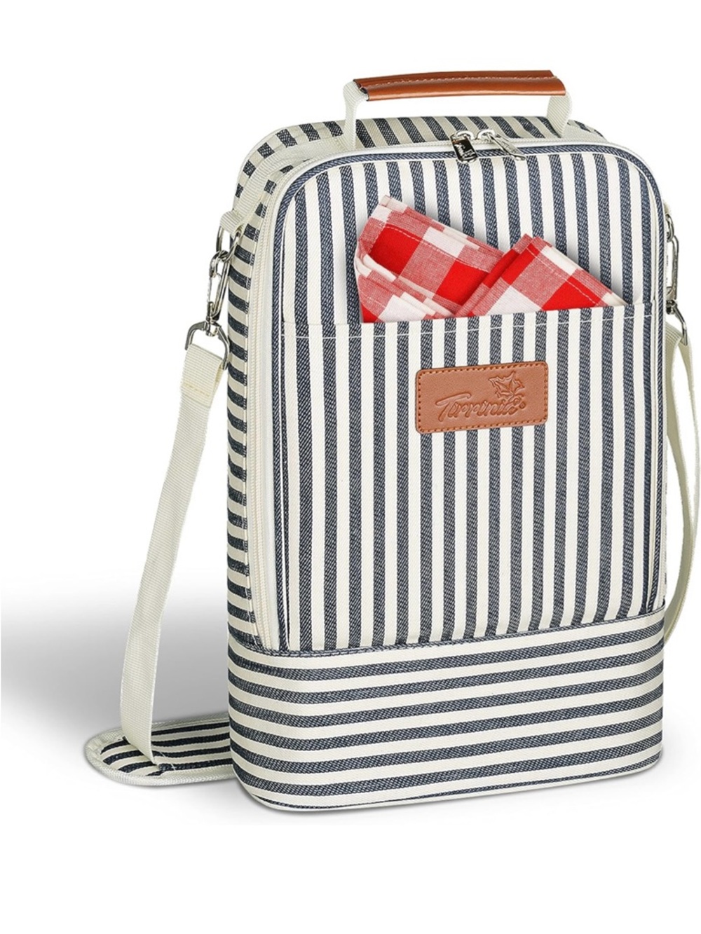 Navy & White Striped Wine Cooler Crossbody Bag